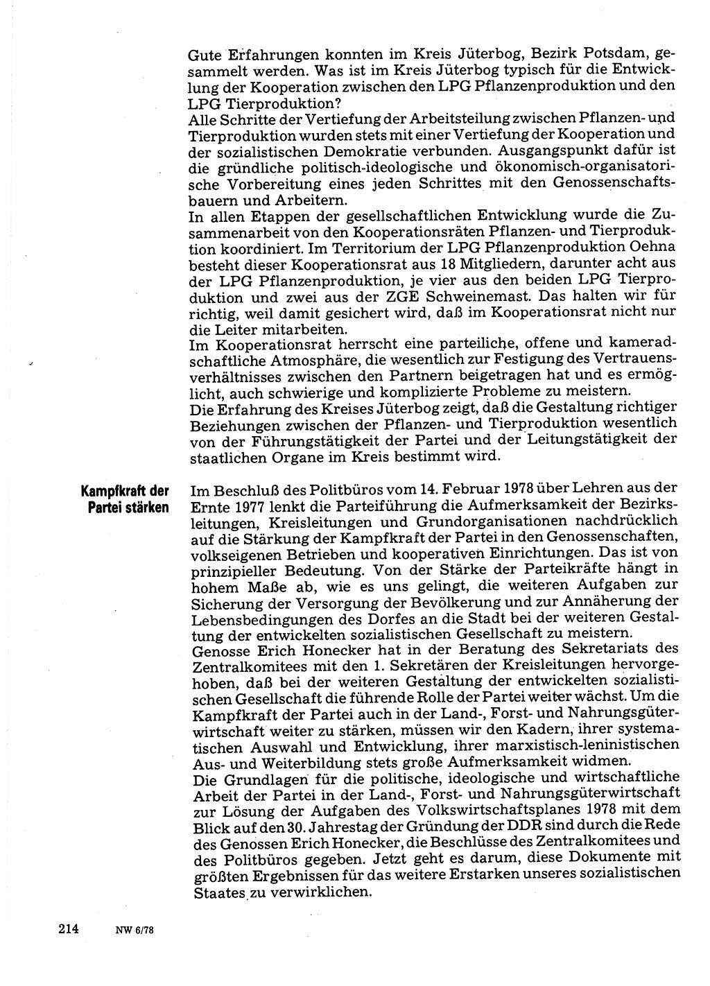 Neuer Weg (NW), Organ des Zentralkomitees (ZK) der SED (Sozialistische Einheitspartei Deutschlands) für Fragen des Parteilebens, 33. Jahrgang [Deutsche Demokratische Republik (DDR)] 1978, Seite 214 (NW ZK SED DDR 1978, S. 214)
