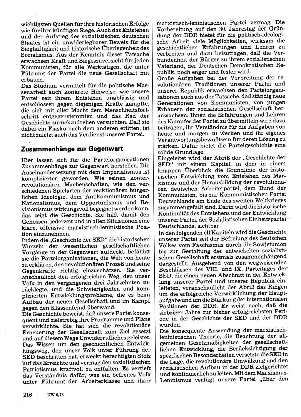 Neuer Weg (NW), Organ des Zentralkomitees (ZK) der SED (Sozialistische Einheitspartei Deutschlands) für Fragen des Parteilebens, 33. Jahrgang [Deutsche Demokratische Republik (DDR)] 1978, Seite 216 (NW ZK SED DDR 1978, S. 216)