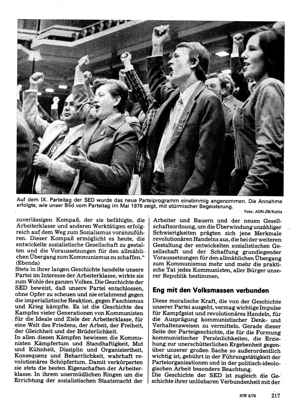 Neuer Weg (NW), Organ des Zentralkomitees (ZK) der SED (Sozialistische Einheitspartei Deutschlands) für Fragen des Parteilebens, 33. Jahrgang [Deutsche Demokratische Republik (DDR)] 1978, Seite 217 (NW ZK SED DDR 1978, S. 217)