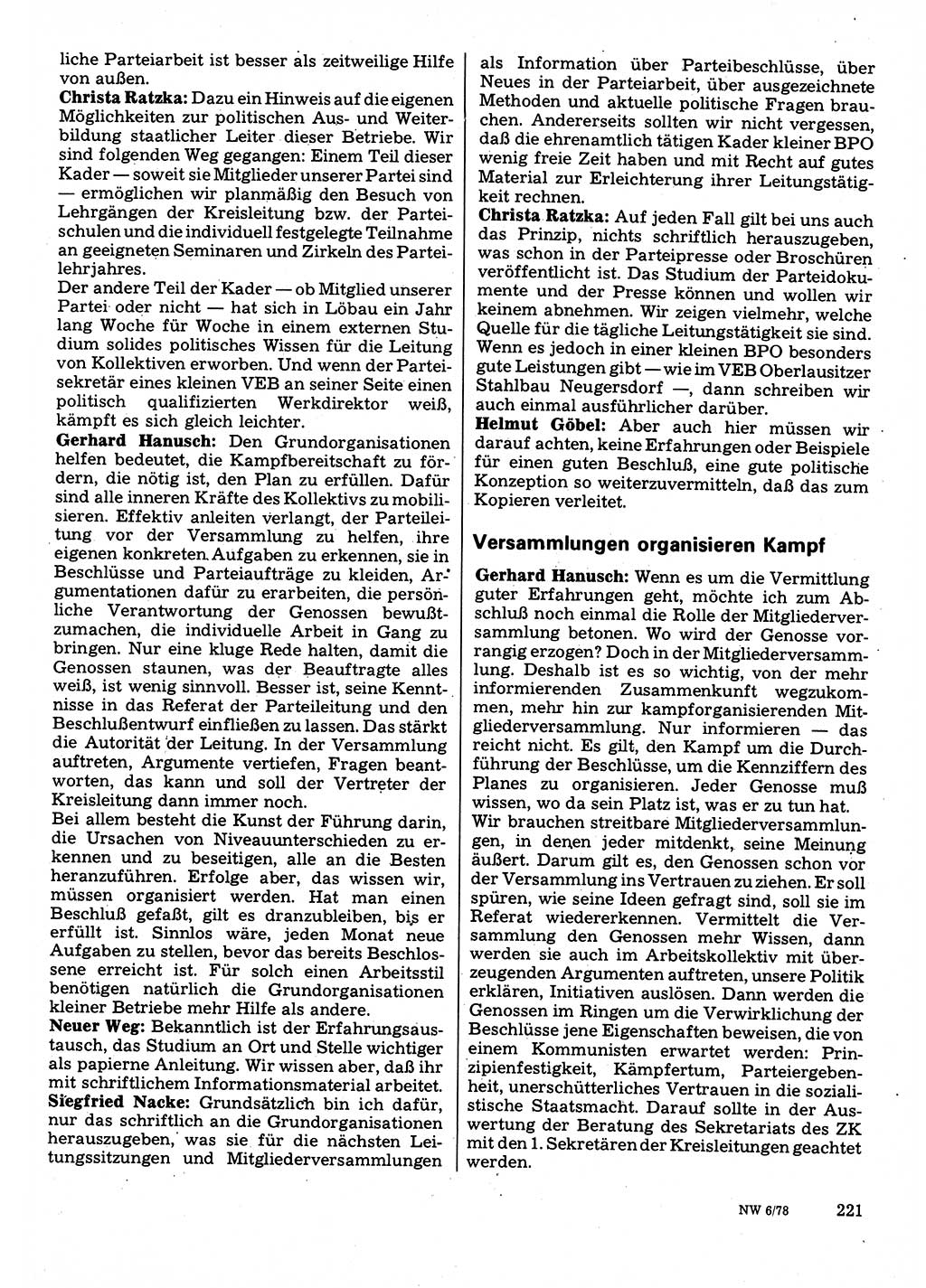 Neuer Weg (NW), Organ des Zentralkomitees (ZK) der SED (Sozialistische Einheitspartei Deutschlands) für Fragen des Parteilebens, 33. Jahrgang [Deutsche Demokratische Republik (DDR)] 1978, Seite 221 (NW ZK SED DDR 1978, S. 221)