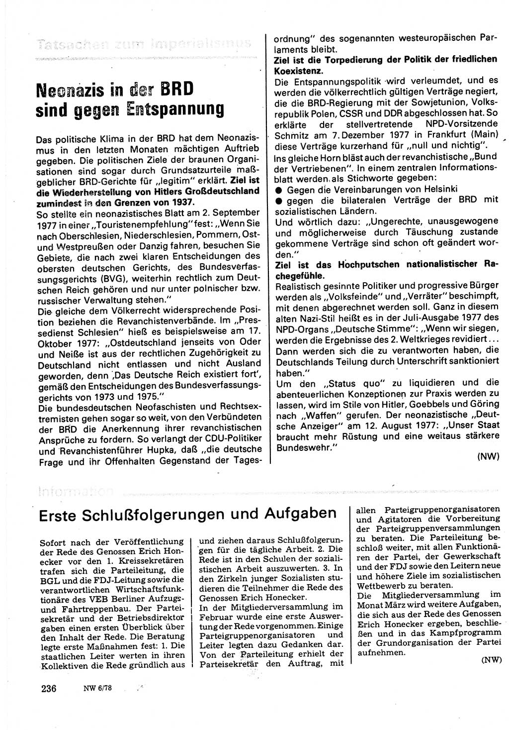 Neuer Weg (NW), Organ des Zentralkomitees (ZK) der SED (Sozialistische Einheitspartei Deutschlands) für Fragen des Parteilebens, 33. Jahrgang [Deutsche Demokratische Republik (DDR)] 1978, Seite 236 (NW ZK SED DDR 1978, S. 236)
