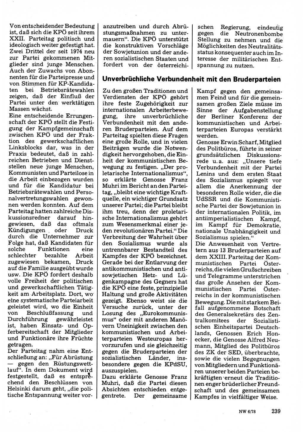 Neuer Weg (NW), Organ des Zentralkomitees (ZK) der SED (Sozialistische Einheitspartei Deutschlands) für Fragen des Parteilebens, 33. Jahrgang [Deutsche Demokratische Republik (DDR)] 1978, Seite 239 (NW ZK SED DDR 1978, S. 239)