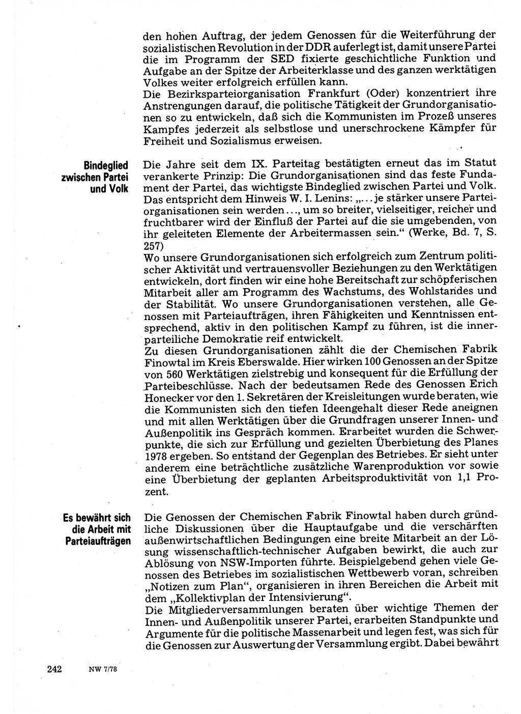 Neuer Weg (NW), Organ des Zentralkomitees (ZK) der SED (Sozialistische Einheitspartei Deutschlands) für Fragen des Parteilebens, 33. Jahrgang [Deutsche Demokratische Republik (DDR)] 1978, Seite 242 (NW ZK SED DDR 1978, S. 242)