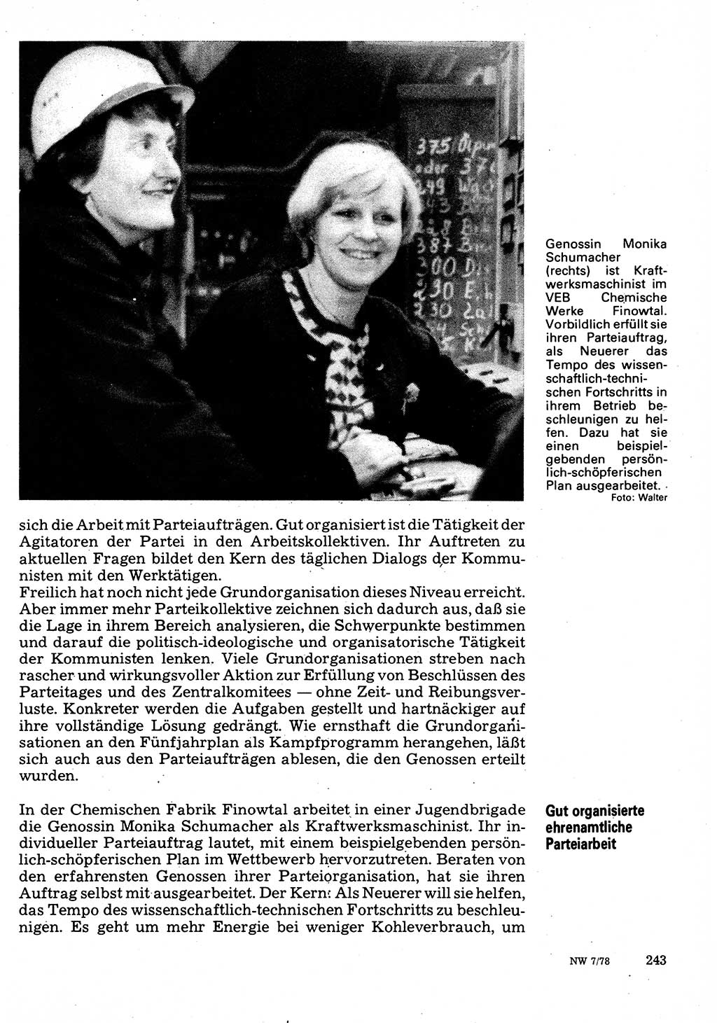 Neuer Weg (NW), Organ des Zentralkomitees (ZK) der SED (Sozialistische Einheitspartei Deutschlands) für Fragen des Parteilebens, 33. Jahrgang [Deutsche Demokratische Republik (DDR)] 1978, Seite 243 (NW ZK SED DDR 1978, S. 243)