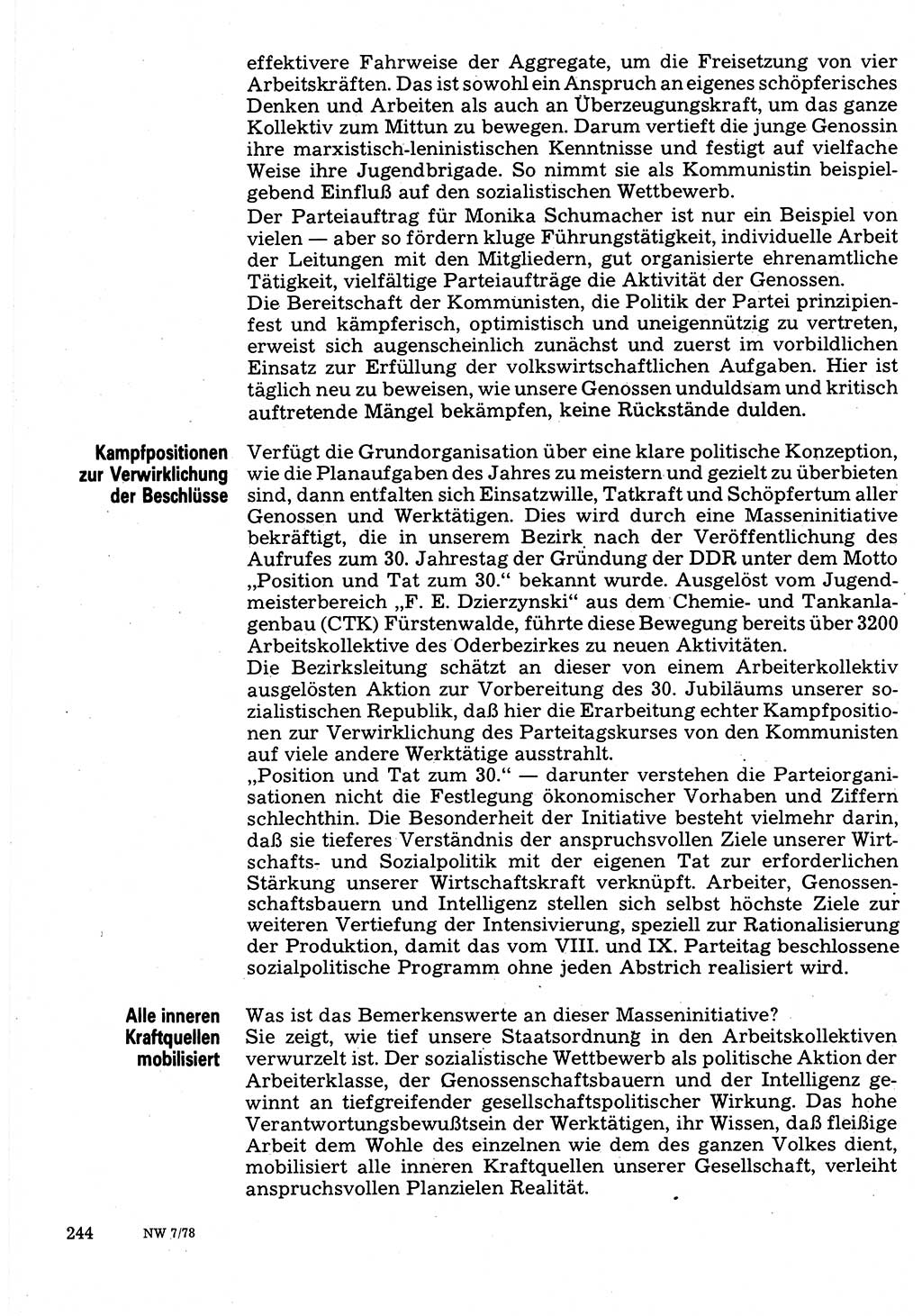 Neuer Weg (NW), Organ des Zentralkomitees (ZK) der SED (Sozialistische Einheitspartei Deutschlands) für Fragen des Parteilebens, 33. Jahrgang [Deutsche Demokratische Republik (DDR)] 1978, Seite 244 (NW ZK SED DDR 1978, S. 244)