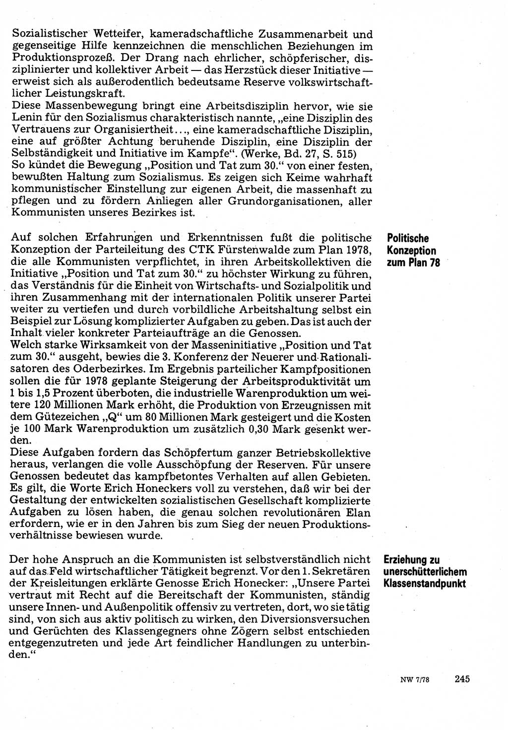 Neuer Weg (NW), Organ des Zentralkomitees (ZK) der SED (Sozialistische Einheitspartei Deutschlands) für Fragen des Parteilebens, 33. Jahrgang [Deutsche Demokratische Republik (DDR)] 1978, Seite 245 (NW ZK SED DDR 1978, S. 245)