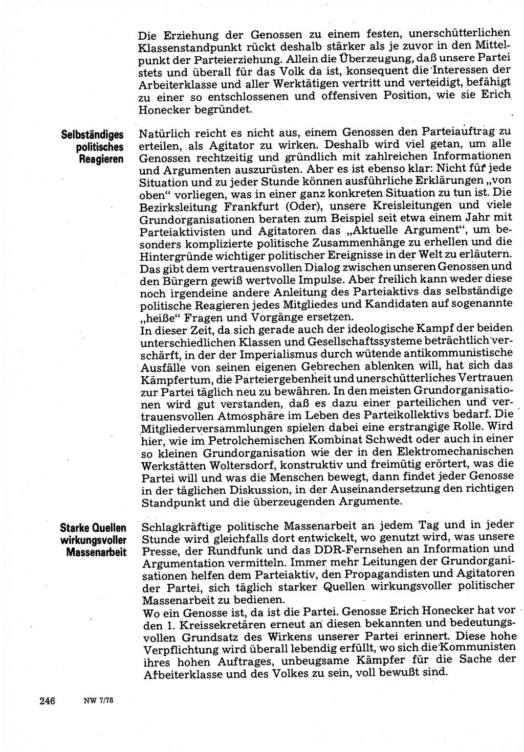Neuer Weg (NW), Organ des Zentralkomitees (ZK) der SED (Sozialistische Einheitspartei Deutschlands) für Fragen des Parteilebens, 33. Jahrgang [Deutsche Demokratische Republik (DDR)] 1978, Seite 246 (NW ZK SED DDR 1978, S. 246)