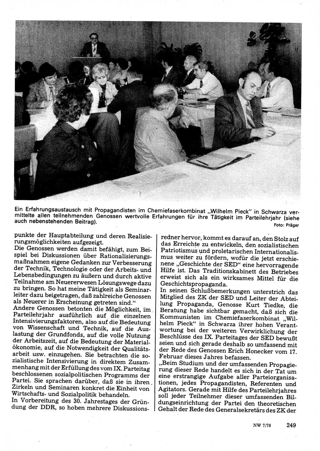 Neuer Weg (NW), Organ des Zentralkomitees (ZK) der SED (Sozialistische Einheitspartei Deutschlands) für Fragen des Parteilebens, 33. Jahrgang [Deutsche Demokratische Republik (DDR)] 1978, Seite 249 (NW ZK SED DDR 1978, S. 249)