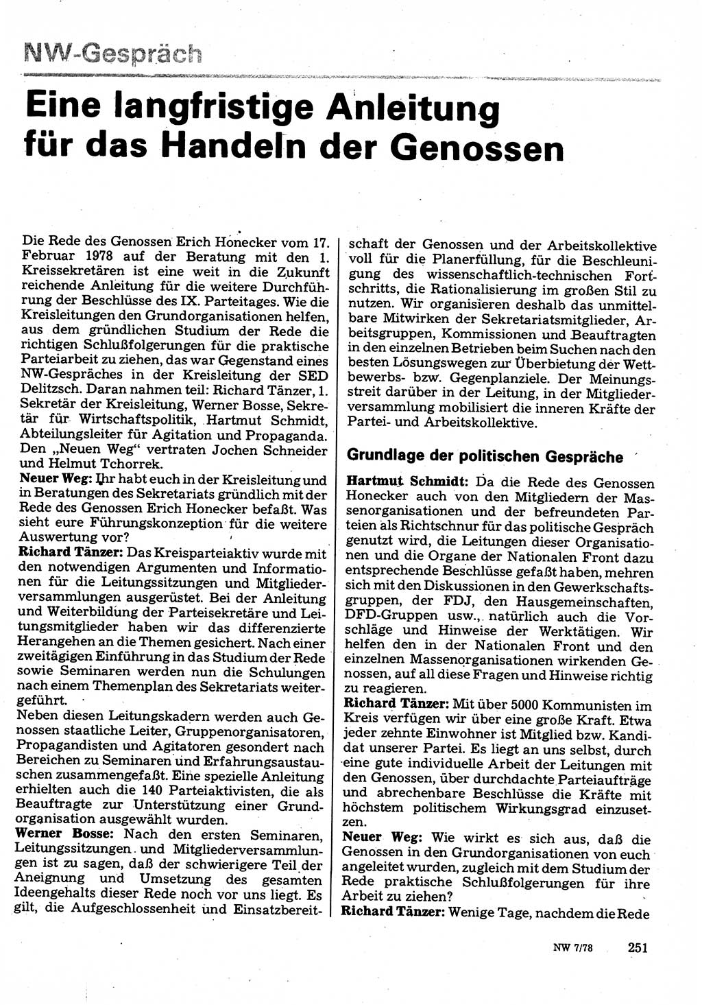 Neuer Weg (NW), Organ des Zentralkomitees (ZK) der SED (Sozialistische Einheitspartei Deutschlands) für Fragen des Parteilebens, 33. Jahrgang [Deutsche Demokratische Republik (DDR)] 1978, Seite 251 (NW ZK SED DDR 1978, S. 251)