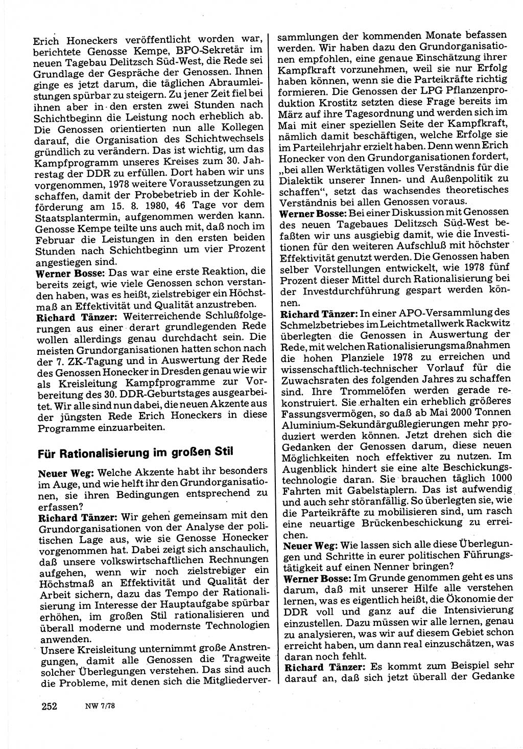 Neuer Weg (NW), Organ des Zentralkomitees (ZK) der SED (Sozialistische Einheitspartei Deutschlands) für Fragen des Parteilebens, 33. Jahrgang [Deutsche Demokratische Republik (DDR)] 1978, Seite 252 (NW ZK SED DDR 1978, S. 252)