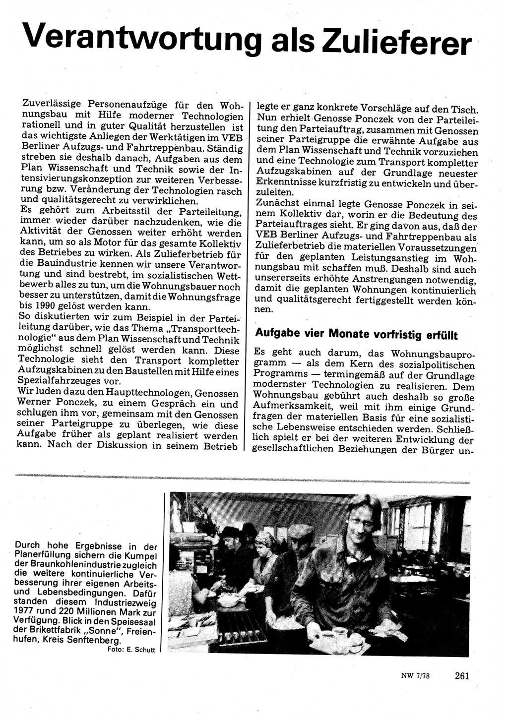 Neuer Weg (NW), Organ des Zentralkomitees (ZK) der SED (Sozialistische Einheitspartei Deutschlands) für Fragen des Parteilebens, 33. Jahrgang [Deutsche Demokratische Republik (DDR)] 1978, Seite 261 (NW ZK SED DDR 1978, S. 261)