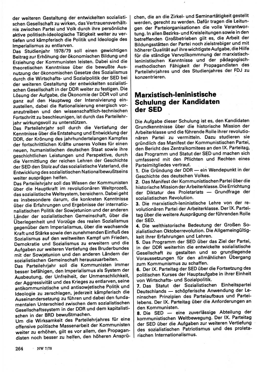 Neuer Weg (NW), Organ des Zentralkomitees (ZK) der SED (Sozialistische Einheitspartei Deutschlands) für Fragen des Parteilebens, 33. Jahrgang [Deutsche Demokratische Republik (DDR)] 1978, Seite 264 (NW ZK SED DDR 1978, S. 264)