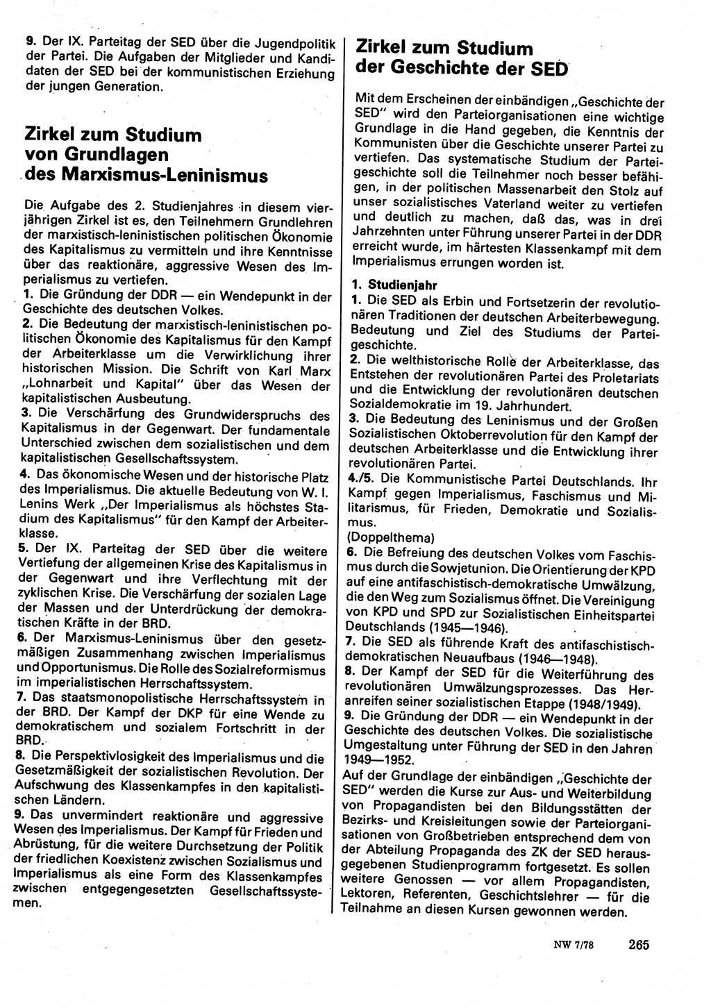 Neuer Weg (NW), Organ des Zentralkomitees (ZK) der SED (Sozialistische Einheitspartei Deutschlands) für Fragen des Parteilebens, 33. Jahrgang [Deutsche Demokratische Republik (DDR)] 1978, Seite 265 (NW ZK SED DDR 1978, S. 265)