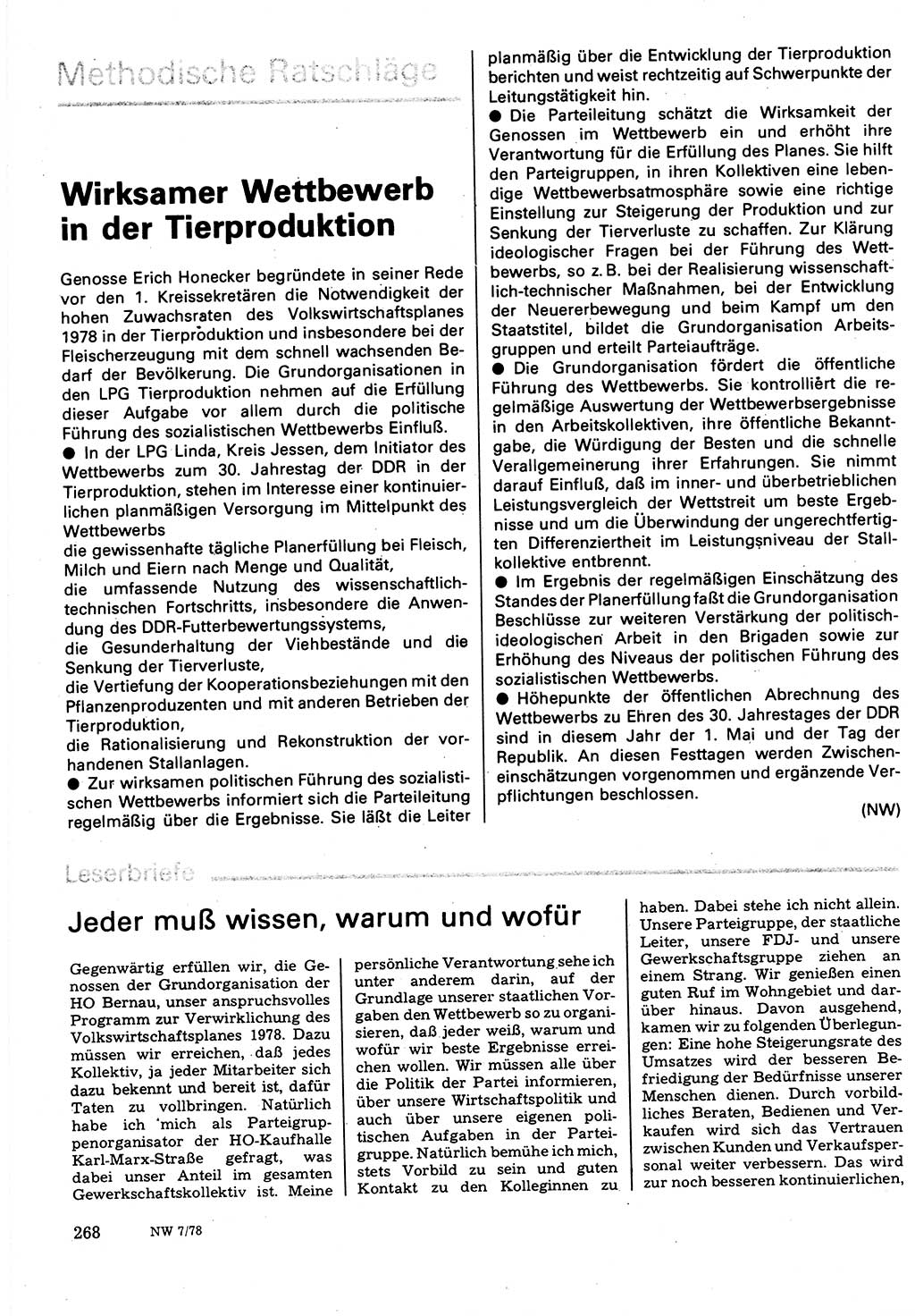 Neuer Weg (NW), Organ des Zentralkomitees (ZK) der SED (Sozialistische Einheitspartei Deutschlands) für Fragen des Parteilebens, 33. Jahrgang [Deutsche Demokratische Republik (DDR)] 1978, Seite 268 (NW ZK SED DDR 1978, S. 268)
