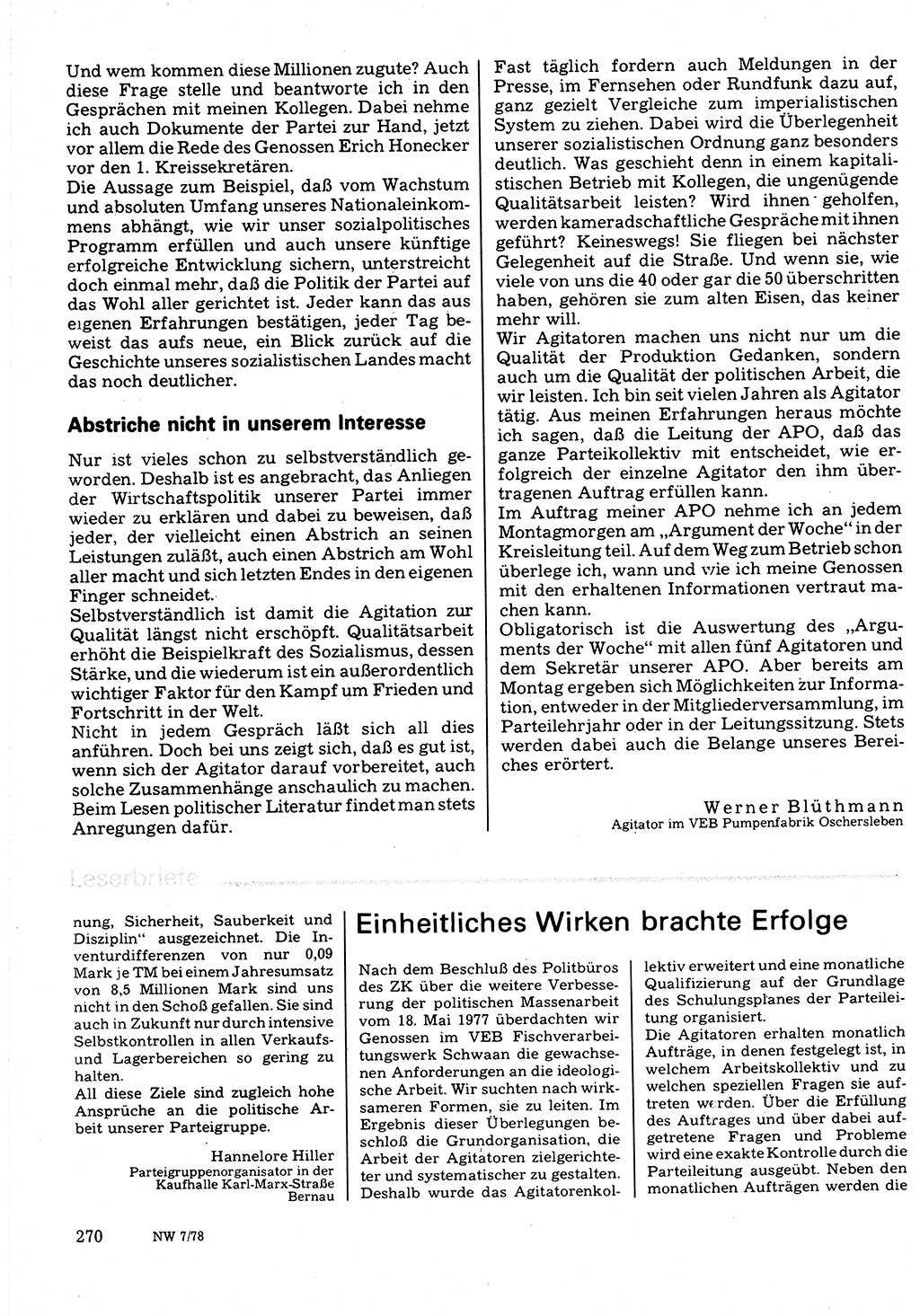 Neuer Weg (NW), Organ des Zentralkomitees (ZK) der SED (Sozialistische Einheitspartei Deutschlands) für Fragen des Parteilebens, 33. Jahrgang [Deutsche Demokratische Republik (DDR)] 1978, Seite 270 (NW ZK SED DDR 1978, S. 270)