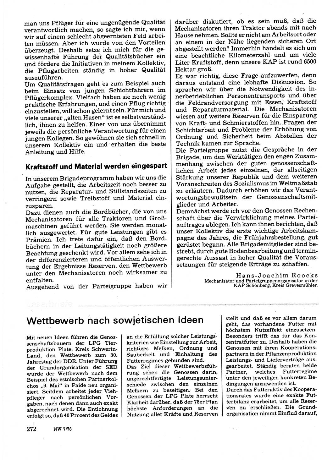 Neuer Weg (NW), Organ des Zentralkomitees (ZK) der SED (Sozialistische Einheitspartei Deutschlands) für Fragen des Parteilebens, 33. Jahrgang [Deutsche Demokratische Republik (DDR)] 1978, Seite 272 (NW ZK SED DDR 1978, S. 272)