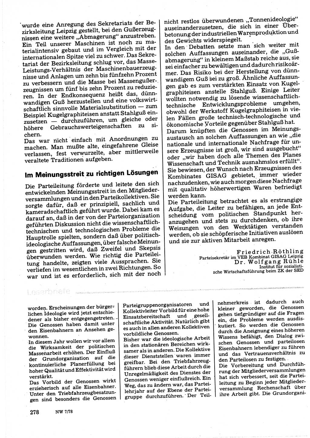 Neuer Weg (NW), Organ des Zentralkomitees (ZK) der SED (Sozialistische Einheitspartei Deutschlands) für Fragen des Parteilebens, 33. Jahrgang [Deutsche Demokratische Republik (DDR)] 1978, Seite 278 (NW ZK SED DDR 1978, S. 278)