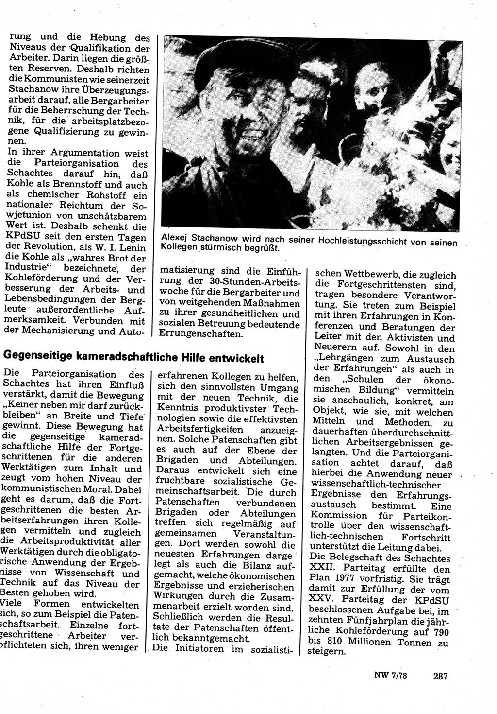 Neuer Weg (NW), Organ des Zentralkomitees (ZK) der SED (Sozialistische Einheitspartei Deutschlands) für Fragen des Parteilebens, 33. Jahrgang [Deutsche Demokratische Republik (DDR)] 1978, Seite 287 (NW ZK SED DDR 1978, S. 287)