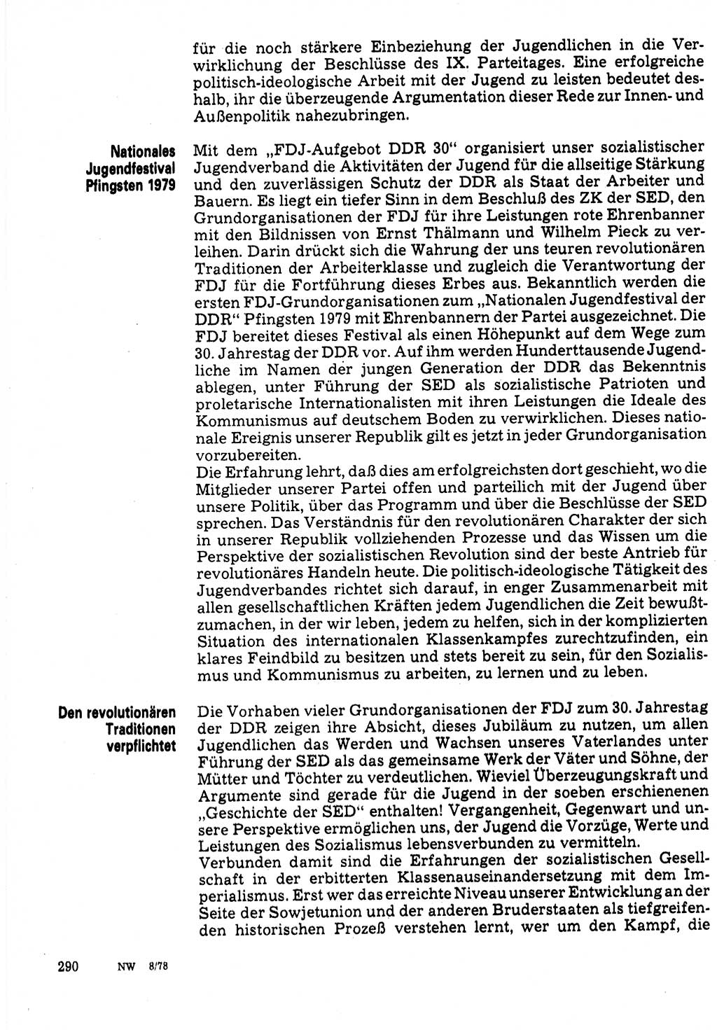 Neuer Weg (NW), Organ des Zentralkomitees (ZK) der SED (Sozialistische Einheitspartei Deutschlands) für Fragen des Parteilebens, 33. Jahrgang [Deutsche Demokratische Republik (DDR)] 1978, Seite 290 (NW ZK SED DDR 1978, S. 290)