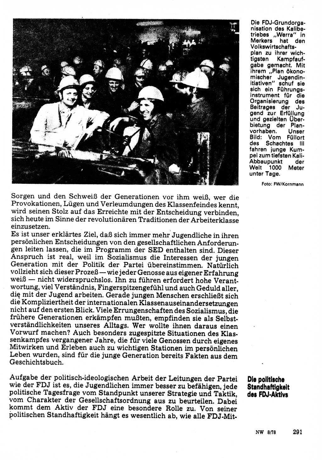Neuer Weg (NW), Organ des Zentralkomitees (ZK) der SED (Sozialistische Einheitspartei Deutschlands) für Fragen des Parteilebens, 33. Jahrgang [Deutsche Demokratische Republik (DDR)] 1978, Seite 291 (NW ZK SED DDR 1978, S. 291)