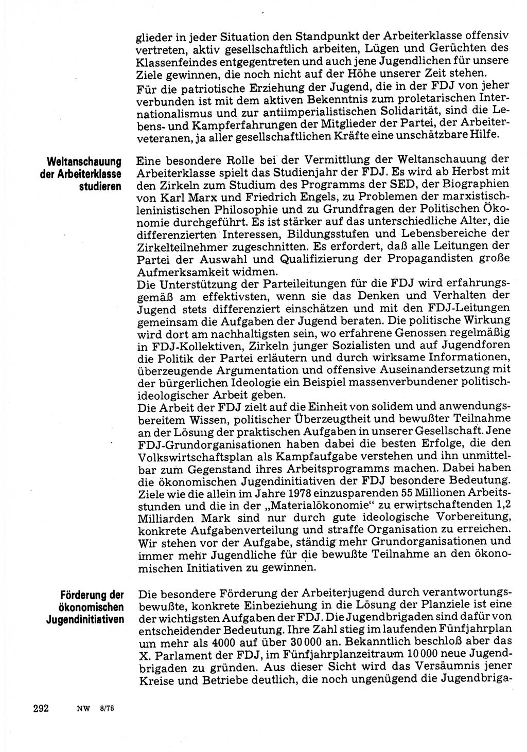 Neuer Weg (NW), Organ des Zentralkomitees (ZK) der SED (Sozialistische Einheitspartei Deutschlands) für Fragen des Parteilebens, 33. Jahrgang [Deutsche Demokratische Republik (DDR)] 1978, Seite 292 (NW ZK SED DDR 1978, S. 292)