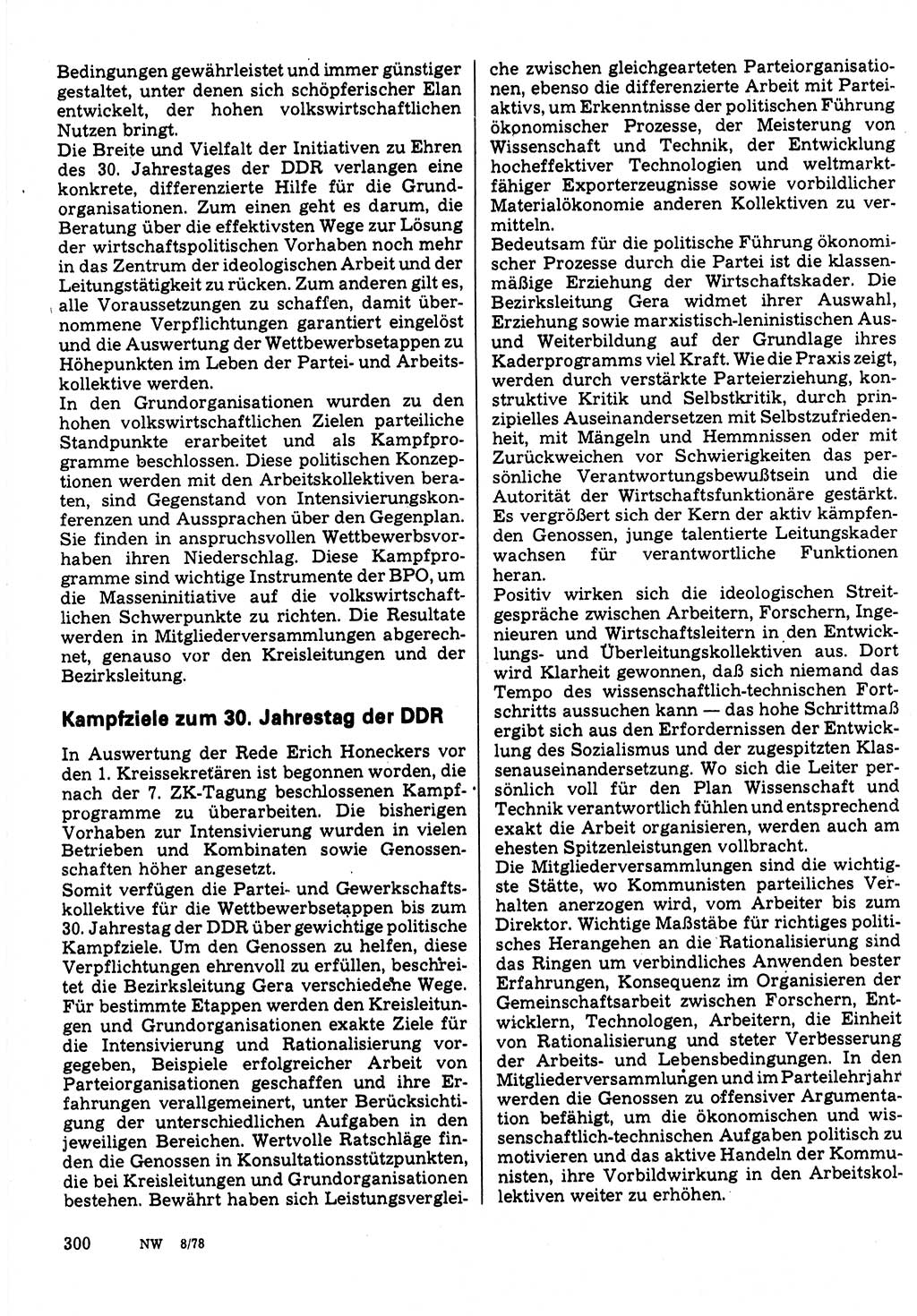 Neuer Weg (NW), Organ des Zentralkomitees (ZK) der SED (Sozialistische Einheitspartei Deutschlands) für Fragen des Parteilebens, 33. Jahrgang [Deutsche Demokratische Republik (DDR)] 1978, Seite 300 (NW ZK SED DDR 1978, S. 300)