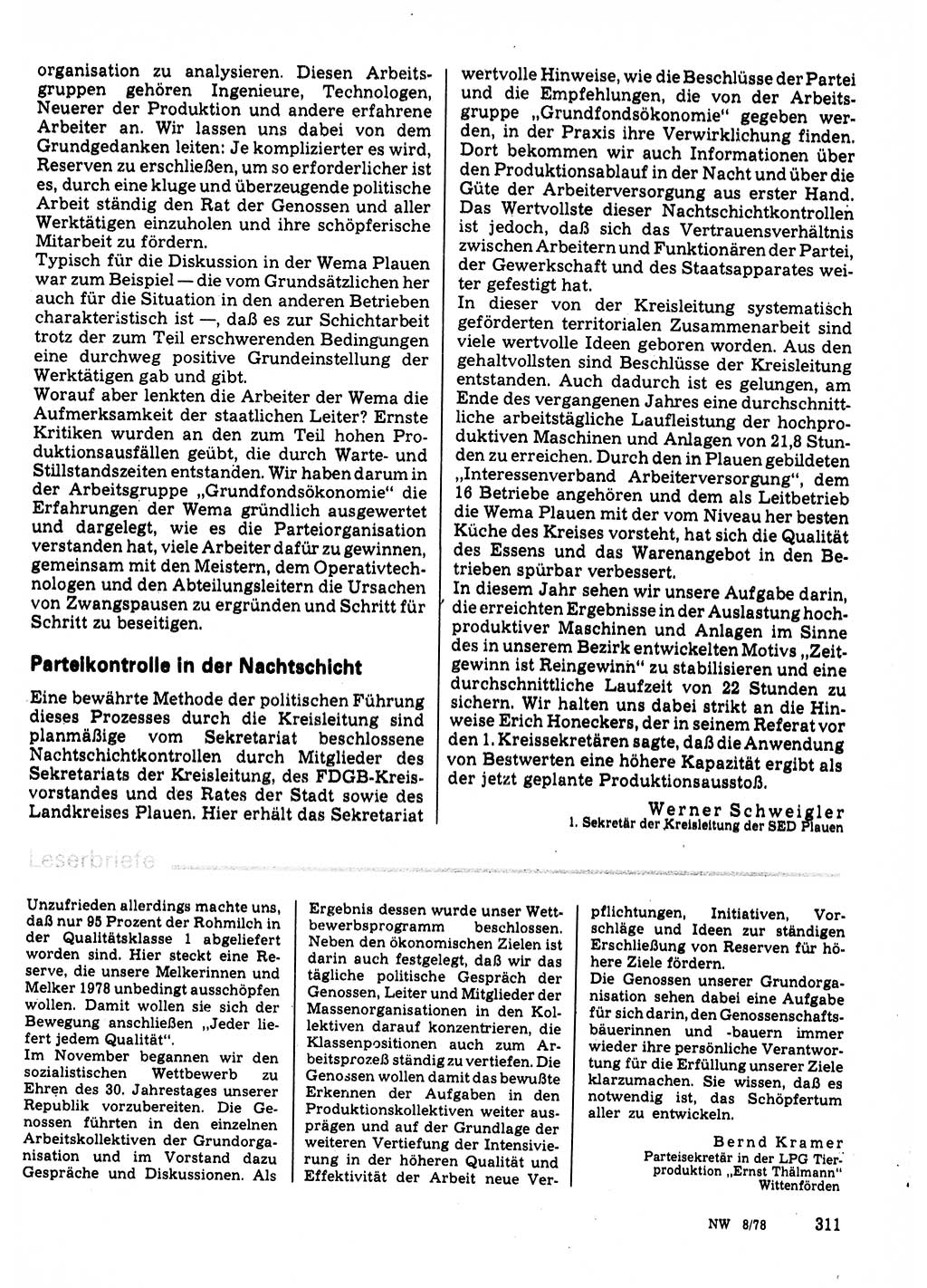 Neuer Weg (NW), Organ des Zentralkomitees (ZK) der SED (Sozialistische Einheitspartei Deutschlands) für Fragen des Parteilebens, 33. Jahrgang [Deutsche Demokratische Republik (DDR)] 1978, Seite 311 (NW ZK SED DDR 1978, S. 311)