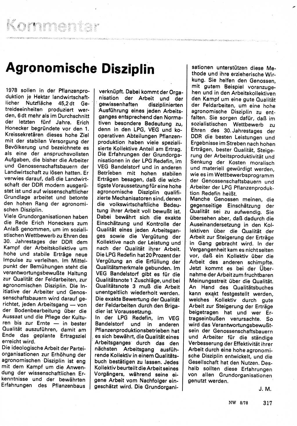 Neuer Weg (NW), Organ des Zentralkomitees (ZK) der SED (Sozialistische Einheitspartei Deutschlands) für Fragen des Parteilebens, 33. Jahrgang [Deutsche Demokratische Republik (DDR)] 1978, Seite 317 (NW ZK SED DDR 1978, S. 317)