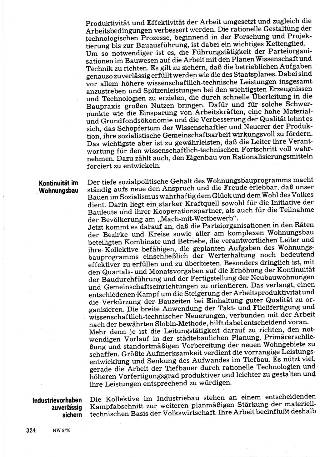 Neuer Weg (NW), Organ des Zentralkomitees (ZK) der SED (Sozialistische Einheitspartei Deutschlands) für Fragen des Parteilebens, 33. Jahrgang [Deutsche Demokratische Republik (DDR)] 1978, Seite 324 (NW ZK SED DDR 1978, S. 324)