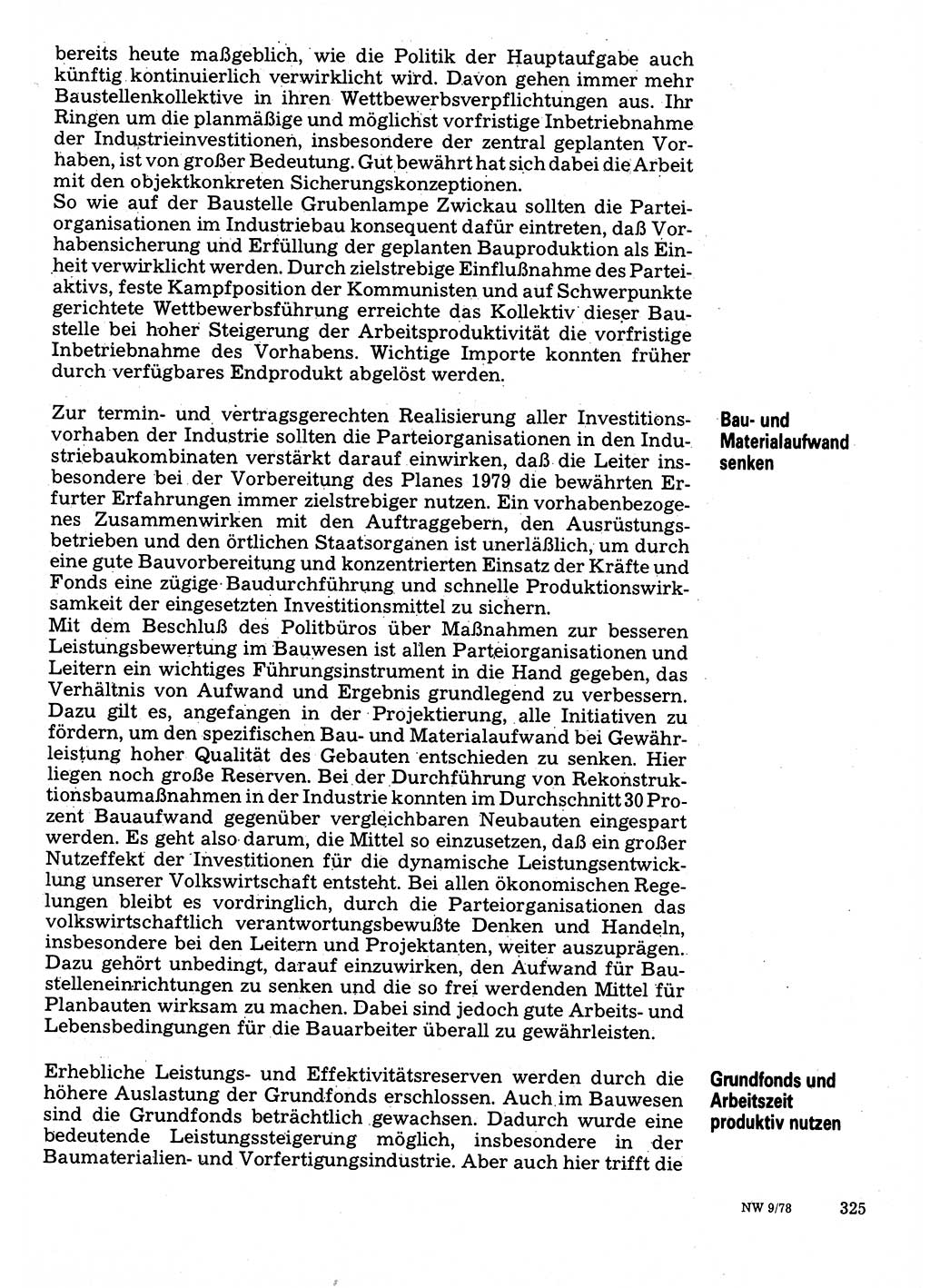 Neuer Weg (NW), Organ des Zentralkomitees (ZK) der SED (Sozialistische Einheitspartei Deutschlands) für Fragen des Parteilebens, 33. Jahrgang [Deutsche Demokratische Republik (DDR)] 1978, Seite 325 (NW ZK SED DDR 1978, S. 325)