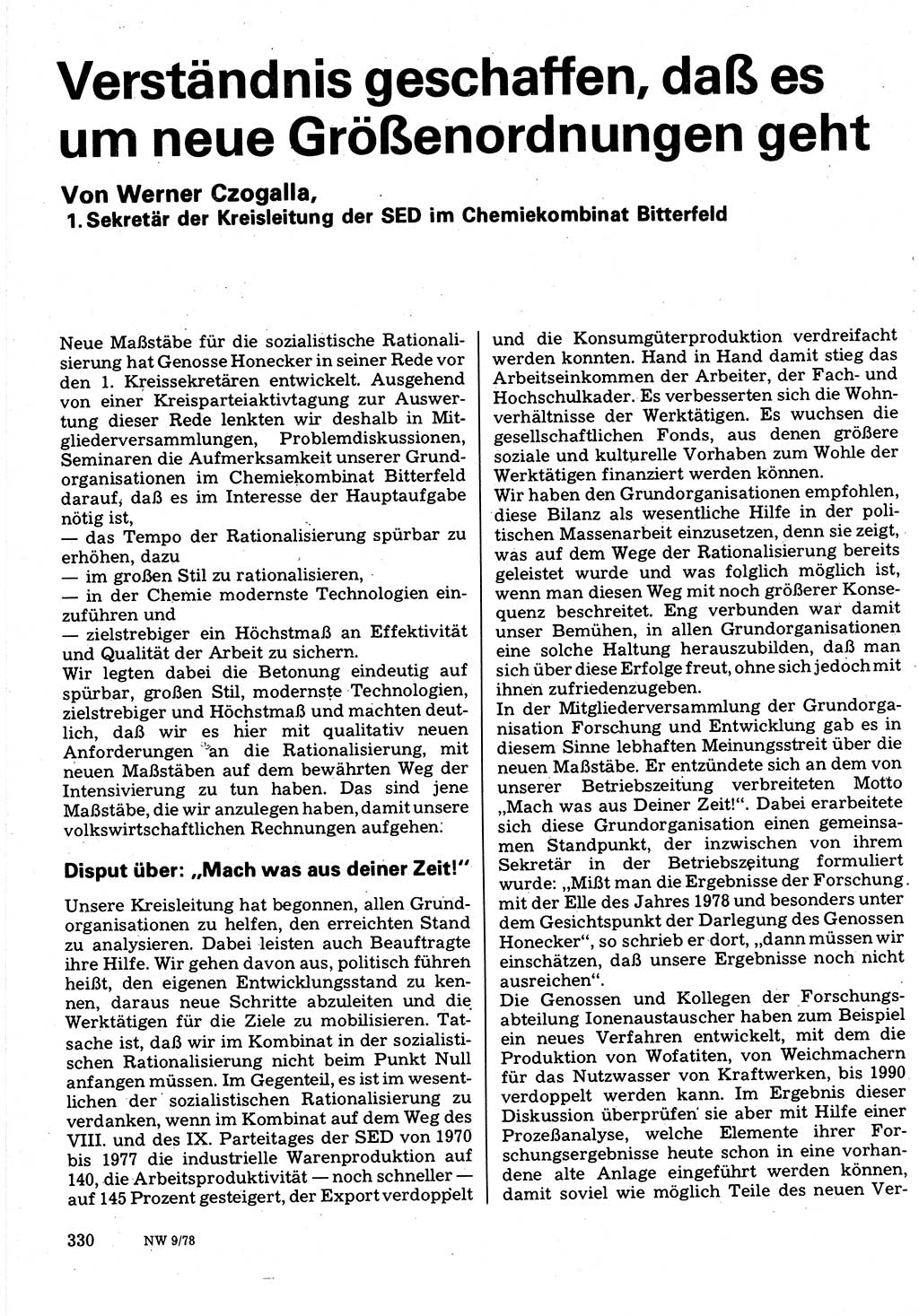 Neuer Weg (NW), Organ des Zentralkomitees (ZK) der SED (Sozialistische Einheitspartei Deutschlands) für Fragen des Parteilebens, 33. Jahrgang [Deutsche Demokratische Republik (DDR)] 1978, Seite 330 (NW ZK SED DDR 1978, S. 330)