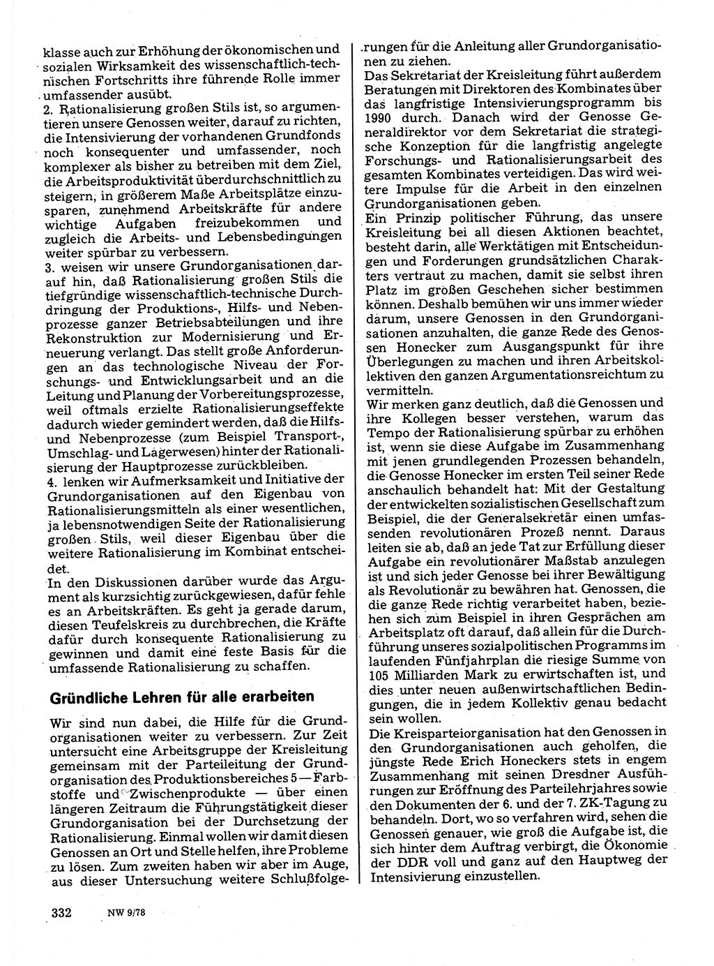 Neuer Weg (NW), Organ des Zentralkomitees (ZK) der SED (Sozialistische Einheitspartei Deutschlands) für Fragen des Parteilebens, 33. Jahrgang [Deutsche Demokratische Republik (DDR)] 1978, Seite 332 (NW ZK SED DDR 1978, S. 332)