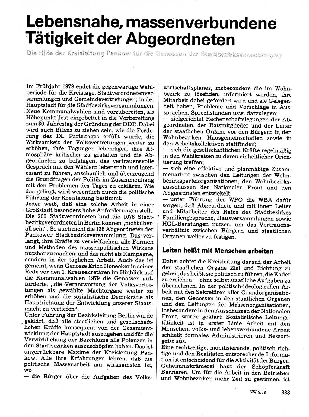 Neuer Weg (NW), Organ des Zentralkomitees (ZK) der SED (Sozialistische Einheitspartei Deutschlands) für Fragen des Parteilebens, 33. Jahrgang [Deutsche Demokratische Republik (DDR)] 1978, Seite 333 (NW ZK SED DDR 1978, S. 333)