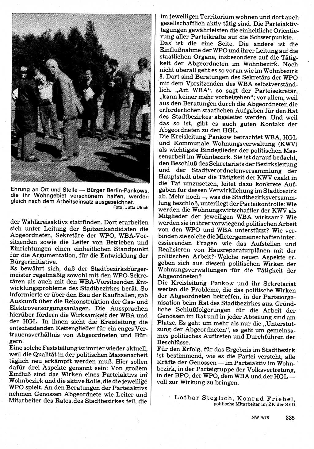 Neuer Weg (NW), Organ des Zentralkomitees (ZK) der SED (Sozialistische Einheitspartei Deutschlands) für Fragen des Parteilebens, 33. Jahrgang [Deutsche Demokratische Republik (DDR)] 1978, Seite 335 (NW ZK SED DDR 1978, S. 335)