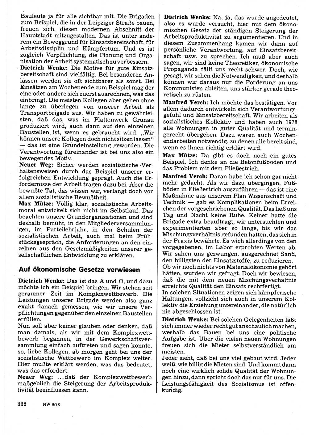 Neuer Weg (NW), Organ des Zentralkomitees (ZK) der SED (Sozialistische Einheitspartei Deutschlands) für Fragen des Parteilebens, 33. Jahrgang [Deutsche Demokratische Republik (DDR)] 1978, Seite 338 (NW ZK SED DDR 1978, S. 338)