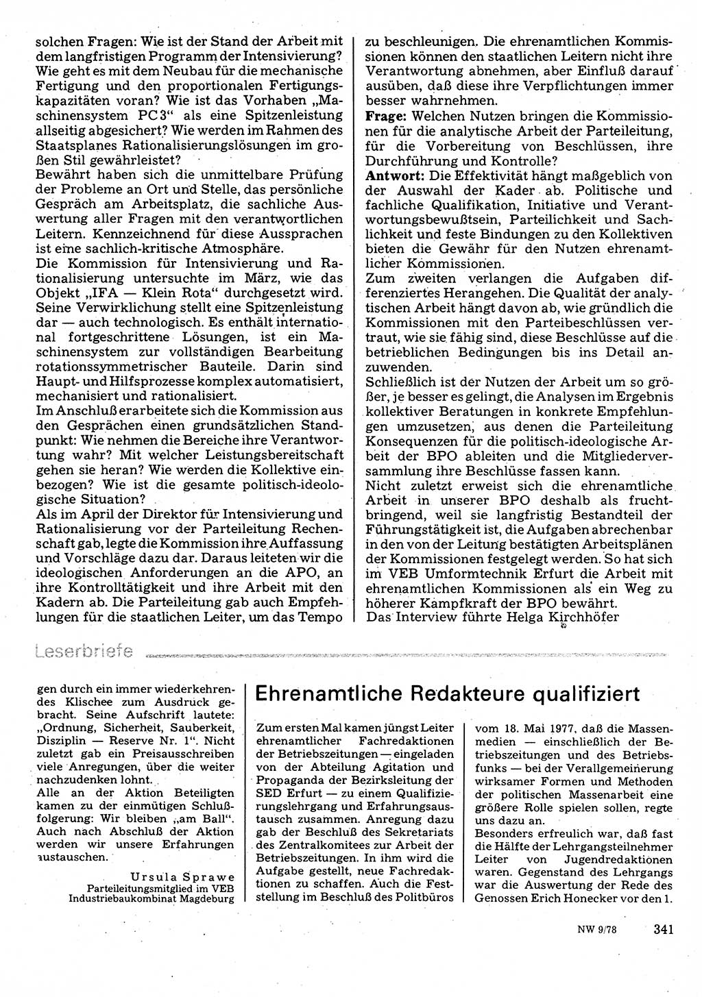 Neuer Weg (NW), Organ des Zentralkomitees (ZK) der SED (Sozialistische Einheitspartei Deutschlands) für Fragen des Parteilebens, 33. Jahrgang [Deutsche Demokratische Republik (DDR)] 1978, Seite 341 (NW ZK SED DDR 1978, S. 341)