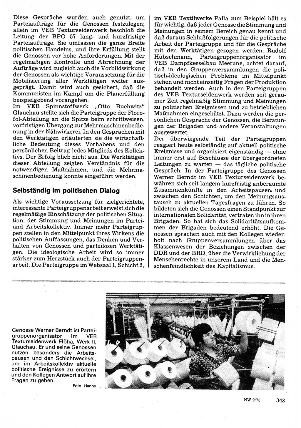 Neuer Weg (NW), Organ des Zentralkomitees (ZK) der SED (Sozialistische Einheitspartei Deutschlands) für Fragen des Parteilebens, 33. Jahrgang [Deutsche Demokratische Republik (DDR)] 1978, Seite 343 (NW ZK SED DDR 1978, S. 343)