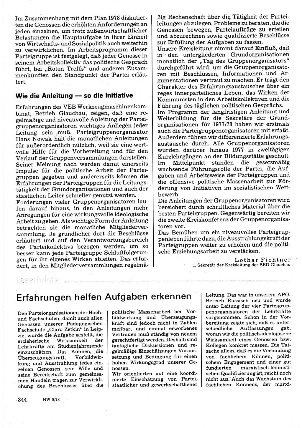 Neuer Weg (NW), Organ des Zentralkomitees (ZK) der SED (Sozialistische Einheitspartei Deutschlands) für Fragen des Parteilebens, 33. Jahrgang [Deutsche Demokratische Republik (DDR)] 1978, Seite 344 (NW ZK SED DDR 1978, S. 344)