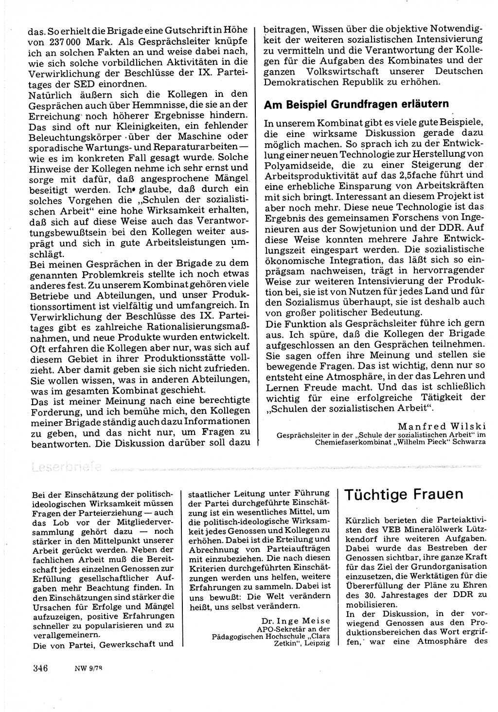 Neuer Weg (NW), Organ des Zentralkomitees (ZK) der SED (Sozialistische Einheitspartei Deutschlands) für Fragen des Parteilebens, 33. Jahrgang [Deutsche Demokratische Republik (DDR)] 1978, Seite 346 (NW ZK SED DDR 1978, S. 346)