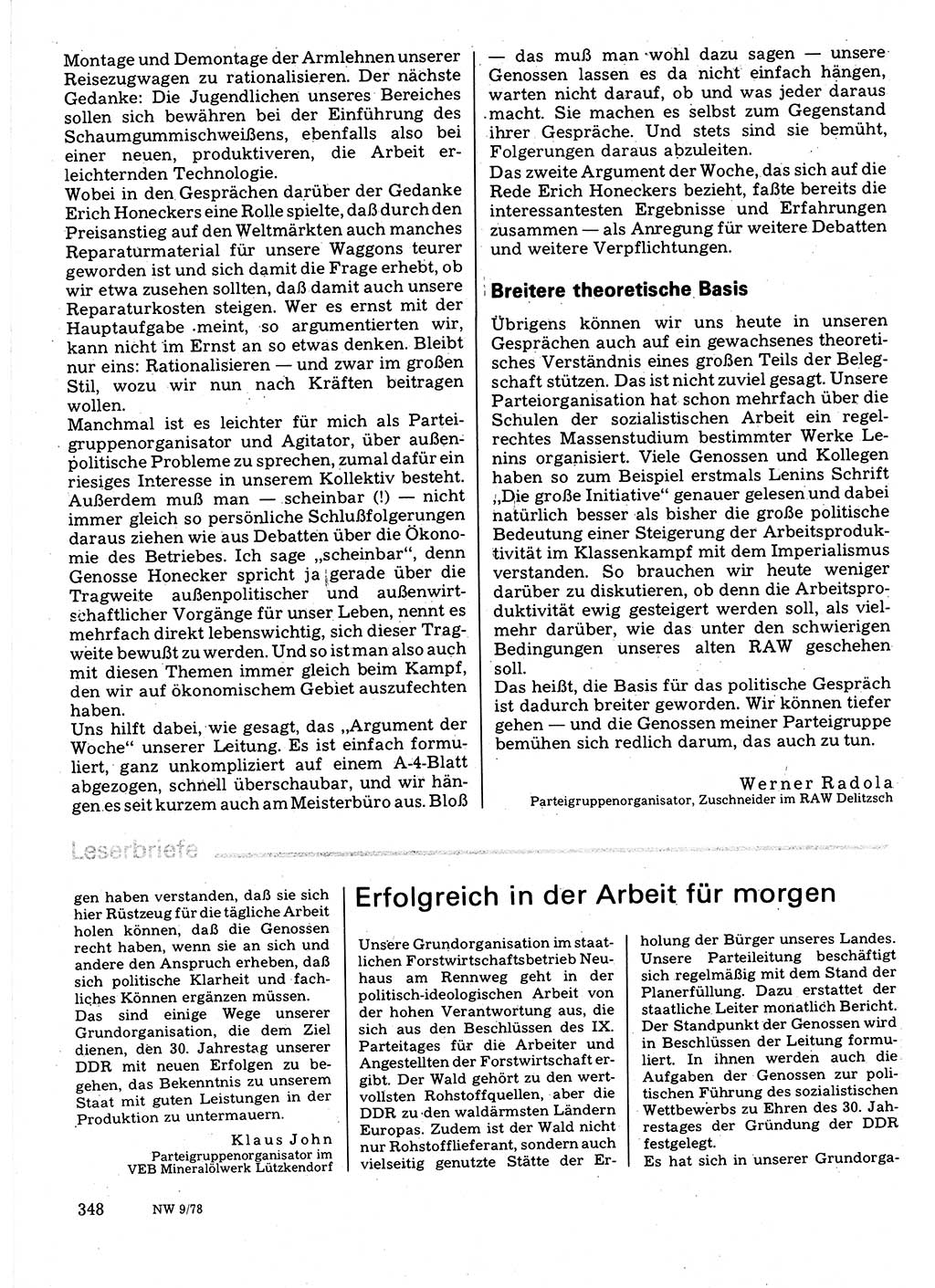 Neuer Weg (NW), Organ des Zentralkomitees (ZK) der SED (Sozialistische Einheitspartei Deutschlands) für Fragen des Parteilebens, 33. Jahrgang [Deutsche Demokratische Republik (DDR)] 1978, Seite 348 (NW ZK SED DDR 1978, S. 348)