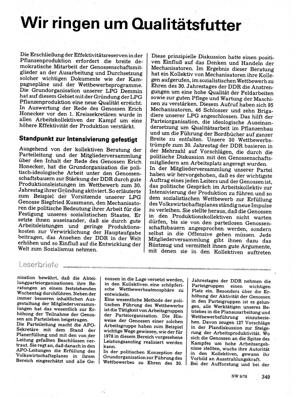 Neuer Weg (NW), Organ des Zentralkomitees (ZK) der SED (Sozialistische Einheitspartei Deutschlands) für Fragen des Parteilebens, 33. Jahrgang [Deutsche Demokratische Republik (DDR)] 1978, Seite 349 (NW ZK SED DDR 1978, S. 349)