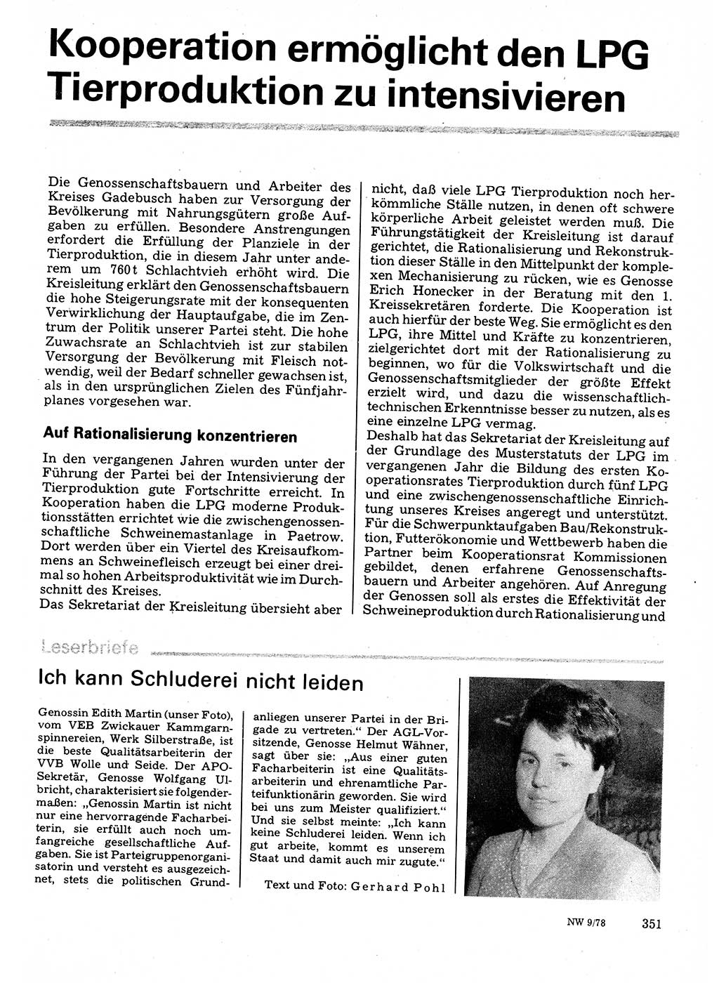 Neuer Weg (NW), Organ des Zentralkomitees (ZK) der SED (Sozialistische Einheitspartei Deutschlands) für Fragen des Parteilebens, 33. Jahrgang [Deutsche Demokratische Republik (DDR)] 1978, Seite 351 (NW ZK SED DDR 1978, S. 351)