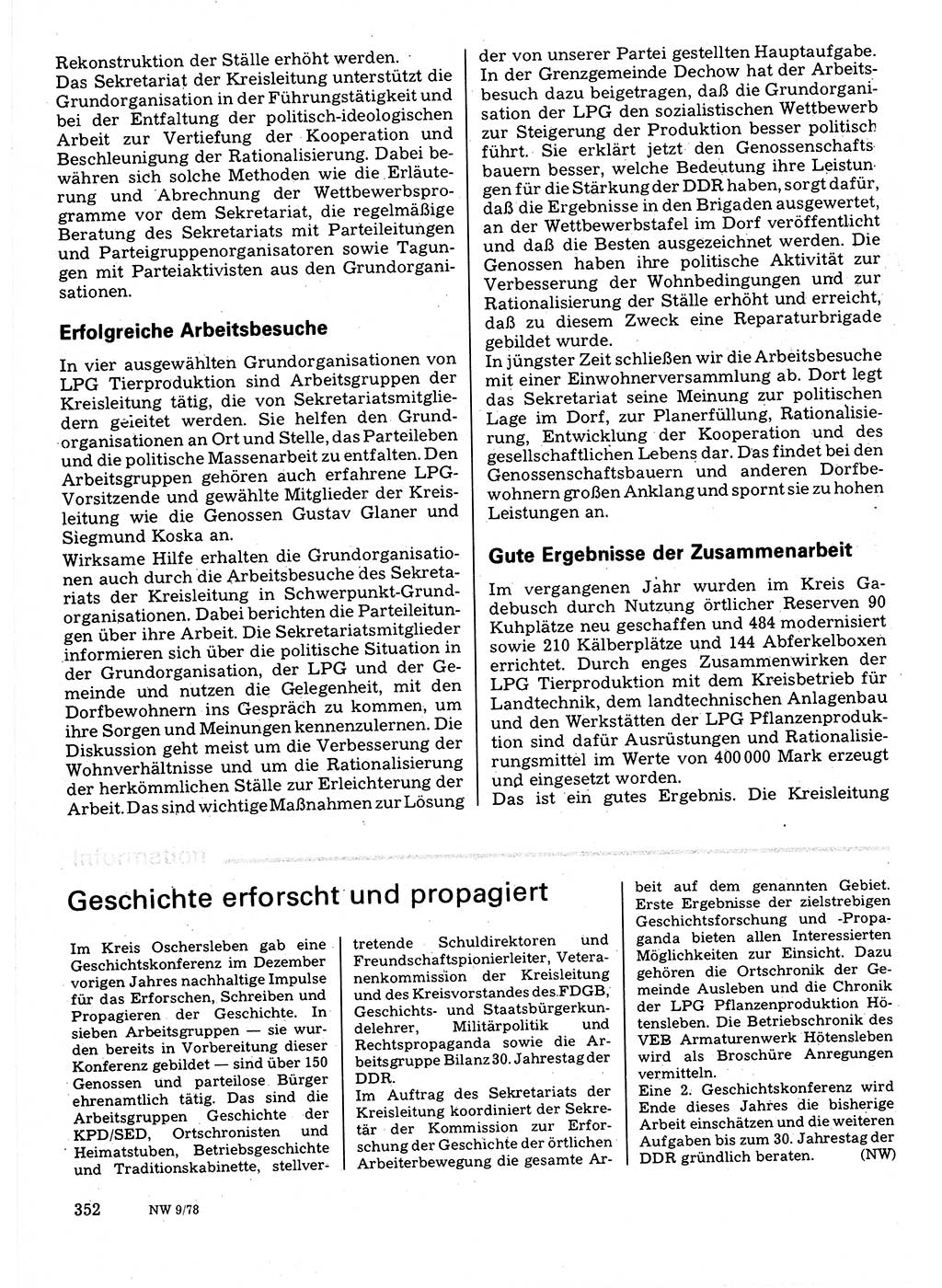 Neuer Weg (NW), Organ des Zentralkomitees (ZK) der SED (Sozialistische Einheitspartei Deutschlands) für Fragen des Parteilebens, 33. Jahrgang [Deutsche Demokratische Republik (DDR)] 1978, Seite 352 (NW ZK SED DDR 1978, S. 352)