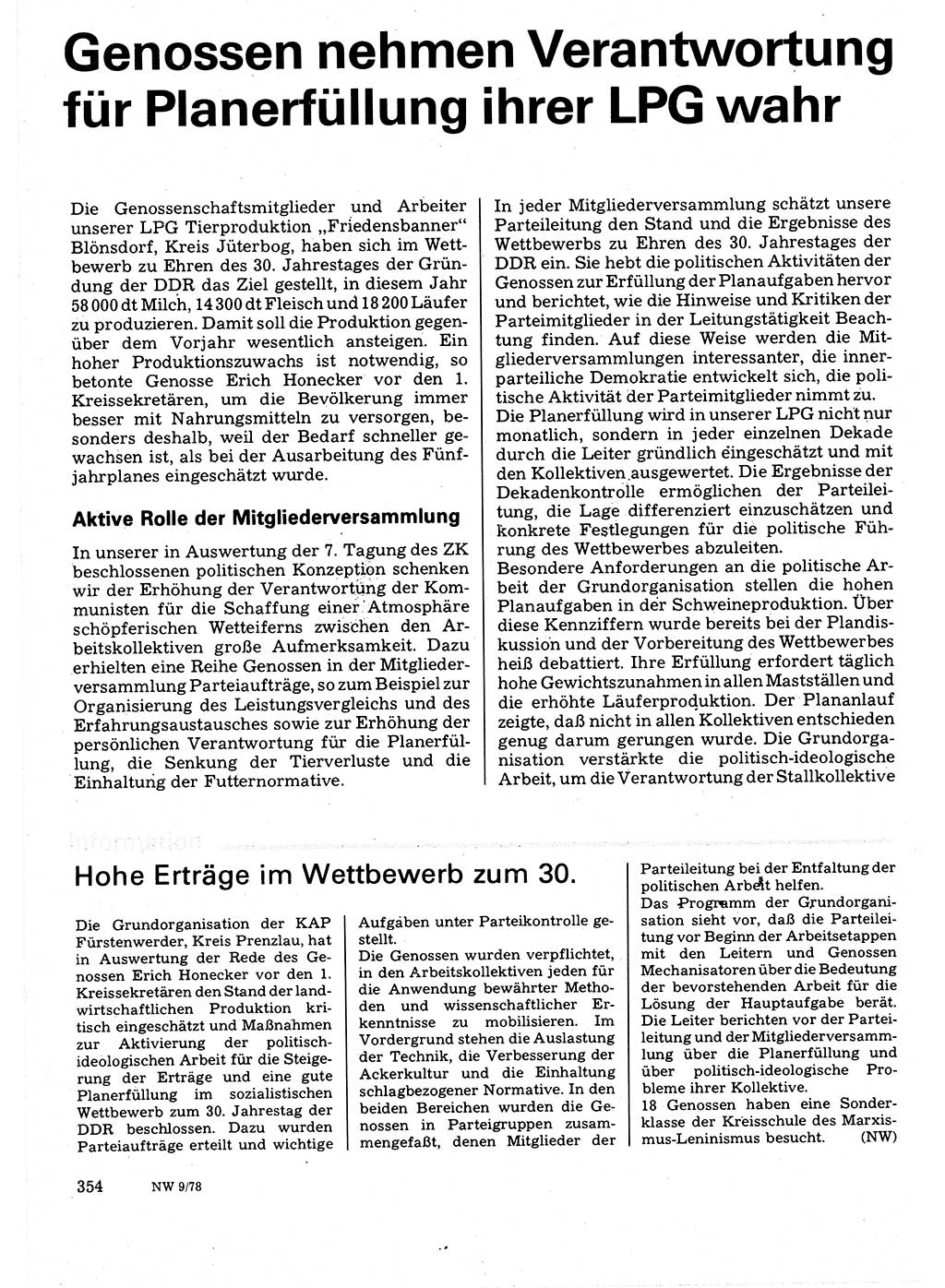 Neuer Weg (NW), Organ des Zentralkomitees (ZK) der SED (Sozialistische Einheitspartei Deutschlands) für Fragen des Parteilebens, 33. Jahrgang [Deutsche Demokratische Republik (DDR)] 1978, Seite 354 (NW ZK SED DDR 1978, S. 354)