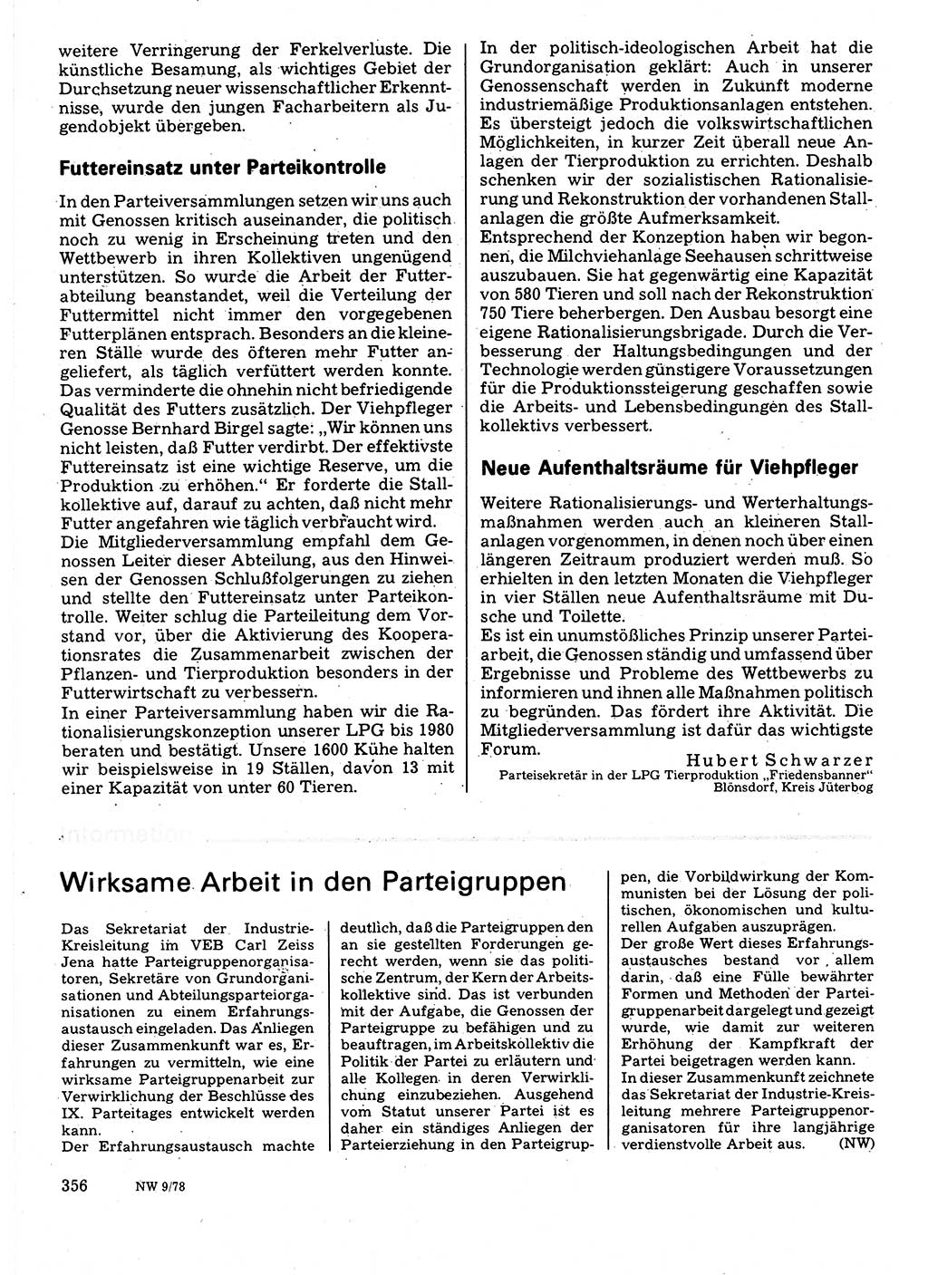 Neuer Weg (NW), Organ des Zentralkomitees (ZK) der SED (Sozialistische Einheitspartei Deutschlands) für Fragen des Parteilebens, 33. Jahrgang [Deutsche Demokratische Republik (DDR)] 1978, Seite 356 (NW ZK SED DDR 1978, S. 356)