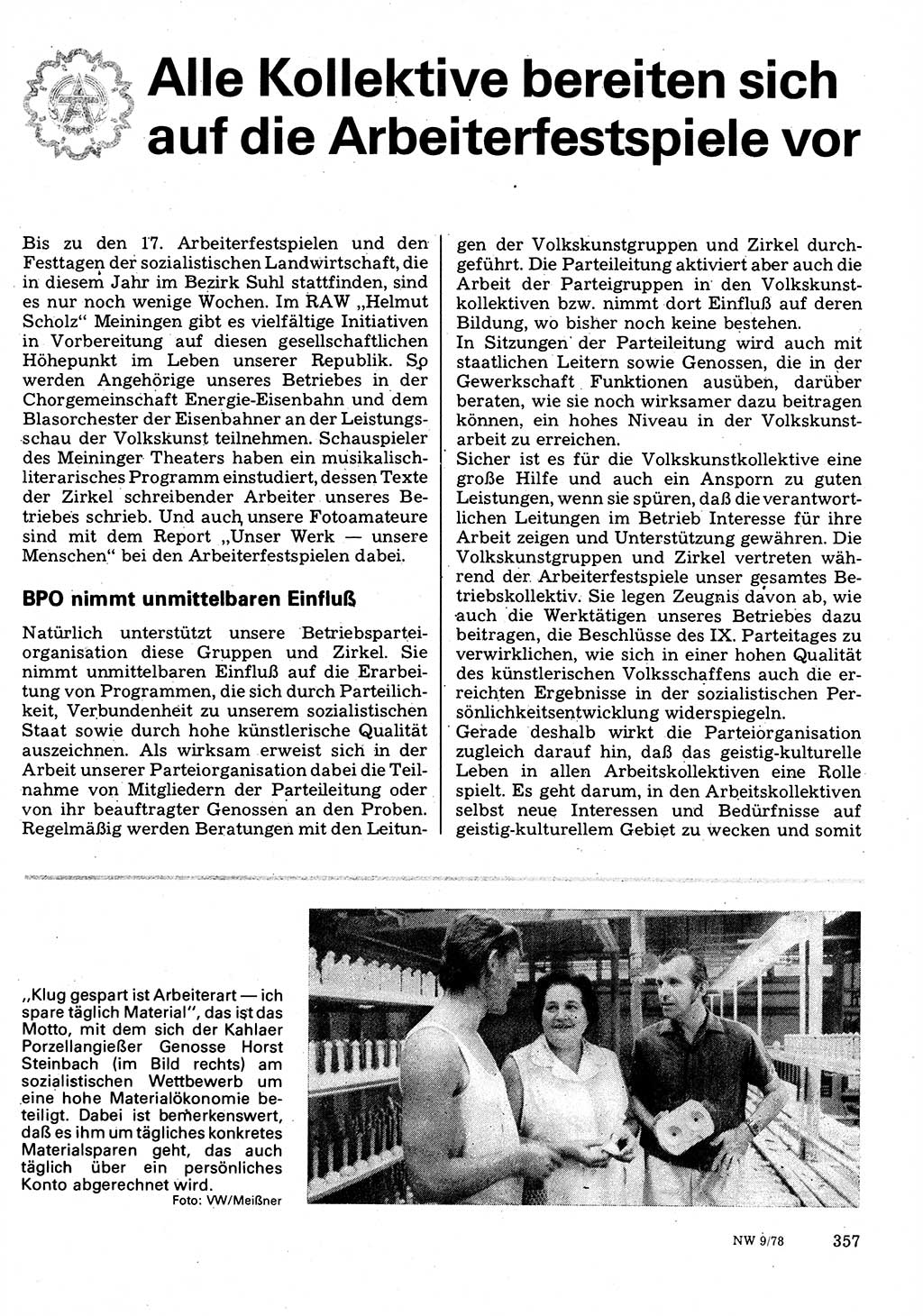 Neuer Weg (NW), Organ des Zentralkomitees (ZK) der SED (Sozialistische Einheitspartei Deutschlands) für Fragen des Parteilebens, 33. Jahrgang [Deutsche Demokratische Republik (DDR)] 1978, Seite 357 (NW ZK SED DDR 1978, S. 357)