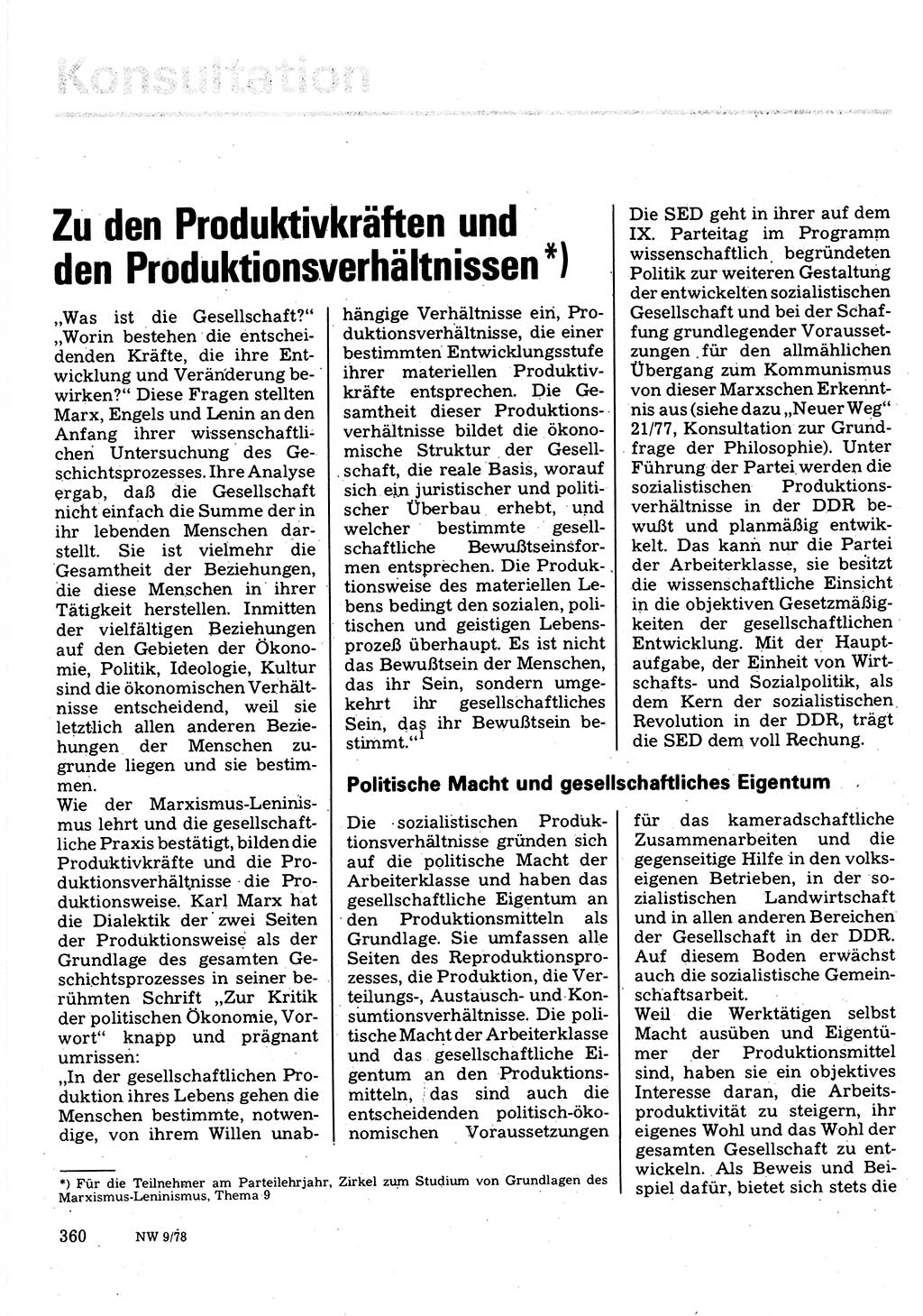 Neuer Weg (NW), Organ des Zentralkomitees (ZK) der SED (Sozialistische Einheitspartei Deutschlands) für Fragen des Parteilebens, 33. Jahrgang [Deutsche Demokratische Republik (DDR)] 1978, Seite 360 (NW ZK SED DDR 1978, S. 360)