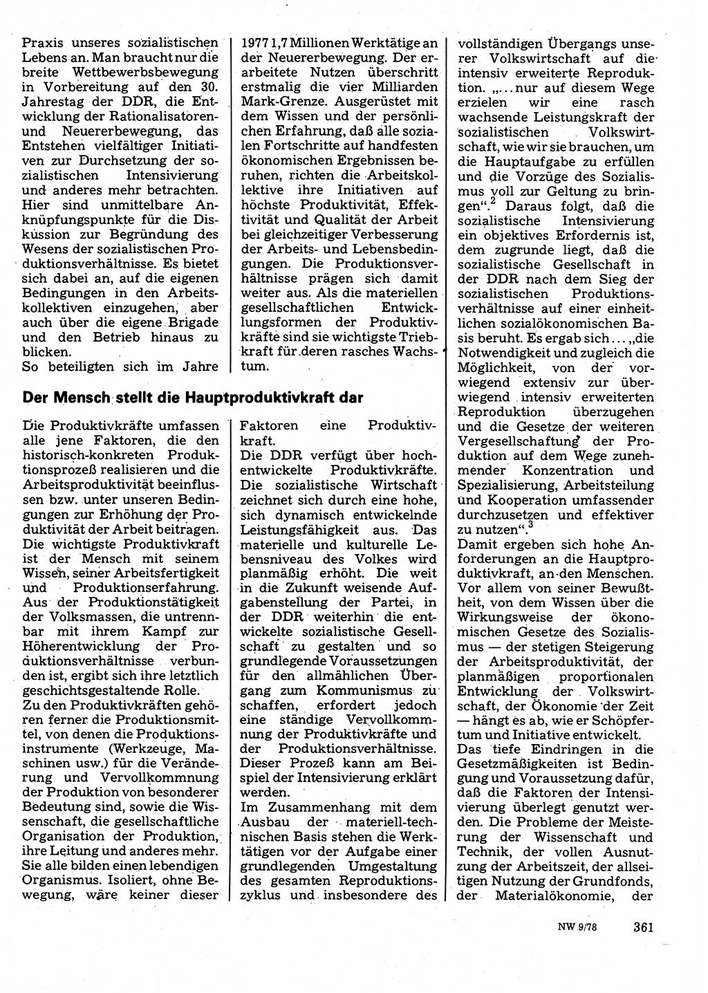 Neuer Weg (NW), Organ des Zentralkomitees (ZK) der SED (Sozialistische Einheitspartei Deutschlands) für Fragen des Parteilebens, 33. Jahrgang [Deutsche Demokratische Republik (DDR)] 1978, Seite 361 (NW ZK SED DDR 1978, S. 361)