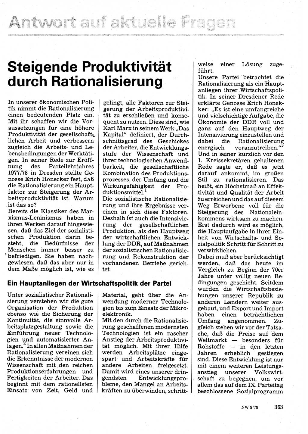 Neuer Weg (NW), Organ des Zentralkomitees (ZK) der SED (Sozialistische Einheitspartei Deutschlands) für Fragen des Parteilebens, 33. Jahrgang [Deutsche Demokratische Republik (DDR)] 1978, Seite 363 (NW ZK SED DDR 1978, S. 363)