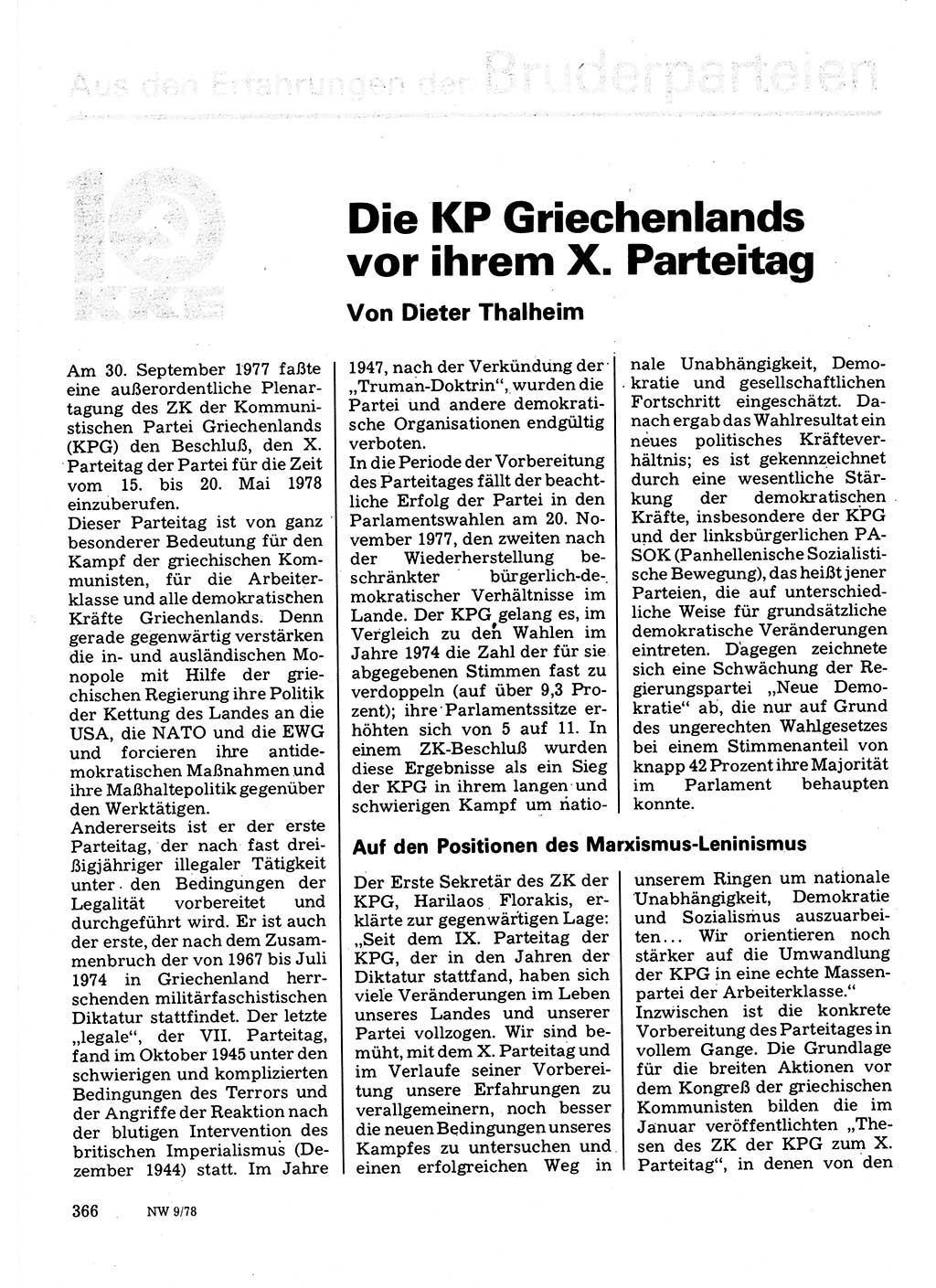 Neuer Weg (NW), Organ des Zentralkomitees (ZK) der SED (Sozialistische Einheitspartei Deutschlands) für Fragen des Parteilebens, 33. Jahrgang [Deutsche Demokratische Republik (DDR)] 1978, Seite 366 (NW ZK SED DDR 1978, S. 366)